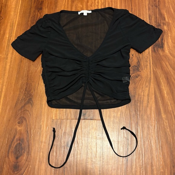 American Eagle Outfitters Tops - American Eagle Don’t Ask Why Sheer Black Ruched Crop Top
